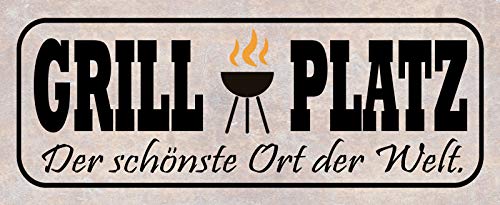 Schatzmix Spruch Grill Platz Der schönste Ort der Welt Metallschild 27x10 Deko Blechschild, Blech, Mehrfarbig, 27x10 cm von Schatzmix