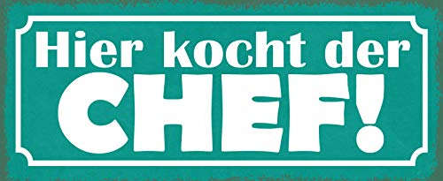 Schatzmix Spruch Hier kocht der Chef Metallschild 27x10 Deko tin Sign Blechschild, Blech, Mehrfarbig, 27x10 cm von Schatzmix