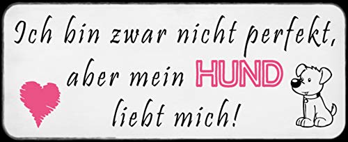 Schatzmix Spruch Ich Bin zwar Nicht perfekt, Aber Mein Hund liebt Mich Metallschild 27x10 cm Wanddeko tin Sign Blechschild, Blech, Mehrfarbig von Schatzmix