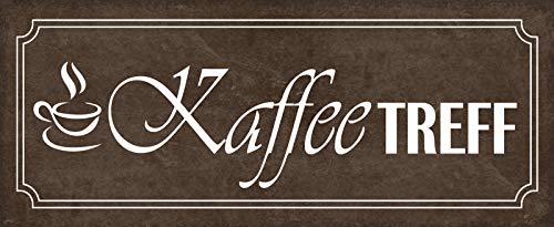 Schatzmix Spruch Kaffee-TREFF (braunes Schild mit Kaffeetasse) Metallschild 27x10 Deko tin Sign Blechschild, Blech, Mehrfarbig, 27x10 cm von Schatzmix