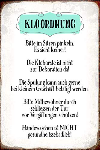 Schatzmix Spruch Klo Ordnung Metallschild 20x30 Deko tin Sign Blechschild, Blech, Mehrfarbig, 20x30 cm von Schatzmix