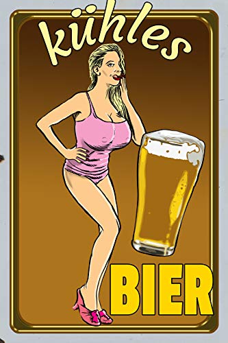 Schatzmix Spruch Kühles Bier Frau mit Bierglas Metallschild 20x30 tin Sign Blechschild, Blech, Mehrfarbig, 20x30 cm von Schatzmix