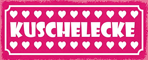 Schatzmix Spruch Kuschelecke (Rose Schild mit Herzen) Metallschild 27x10 Deko tin Sign Blechschild, Blech, Mehrfarbig, 27x10 cm von Schatzmix