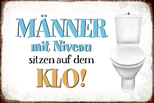 Schatzmix Spruch Männer mit Niveau sitzen auf dem Klo Deko 30x20 cm tin Sign Blechschild, Blech, Mehrfarbig, 20x30 cm von Schatzmix