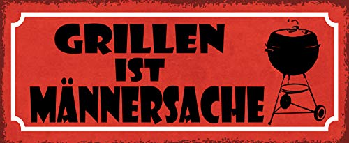 Schatzmix Spruch Männersacht (rotes Schild mit Grill) Metallschild 27x10 Deko tin Sign Blechschild, Blech, Mehrfarbig, 27x10 cm von Schatzmix