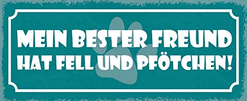 Schatzmix Spruch Mein Bester Freund hat Fell und Pfötchen Metallschild 27x10 Deko tin Sign Blechschild, Blech, Mehrfarbig, 27x10 cm von Schatzmix