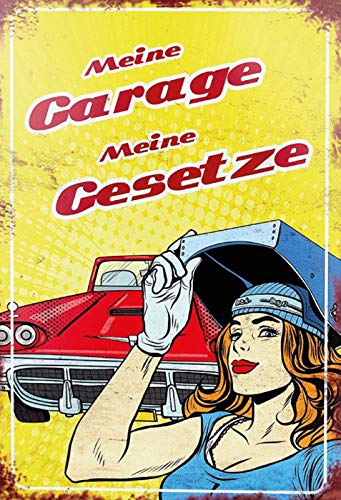 Schatzmix Spruch Meine Garage Meine Gesetze Metallschild Wanddeko 20x30 cm tin Sign Blechschild, Blech, Mehrfarbig von Schatzmix