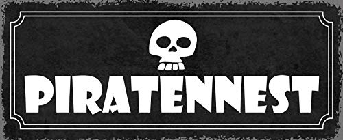 Schatzmix Spruch PIRATENNEST (schwarzes Schild mit Totenkopf) Metallschild 27x10 Deko tin Sign Blechschild, Blech, Mehrfarbig, 27x10 cm von Schatzmix