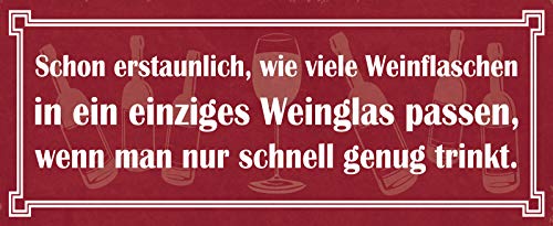 Schatzmix Spruch Weinflaschen ins Weinglas Metallschild Wanddeko 27x10 cm tin Sign Blechschild, Blech, Mehrfarbig von Schatzmix