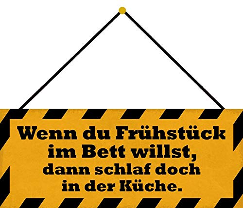 Schatzmix Spruch Wenn Du Frühstück im Bett willst Wanddeko 27x10 cm mit Kordel Blechschild, Blech, Mehrfarbig von Schatzmix