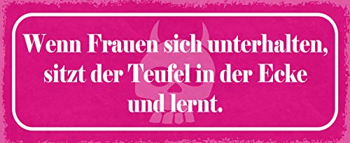 Schatzmix Spruch Wenn Frauen Sich unterhalten, sitzt der Teufel in der Ecke und lernt. Metallschild 27x10 Deko tin Sign Blechschild, Blech, Mehrfarbig, 27x10 cm von Schatzmix