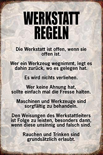 Schatzmix R0912 Spruch Werkstatt Regeln Metallschild 20x30 Deko tin Sign Blechschild, Blech, Mehrfarbig, 20x30 cm von Schatzmix