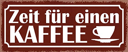 Schatzmix Spruch Zeit für einen Kaffee (braunes Schild mit Kaffeetasse) Metallschild 27x10 Deko tin Sign Blechschild, Blech, Mehrfarbig, 27x10 cm von Schatzmix