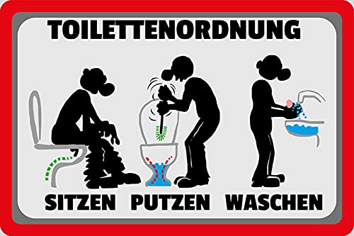 Schatzmix Blechschild Spruch Toilettenordnung sitzen putzen waschen Kloordnung Toilette Metallschild Wanddeko 20x30 tin Sign von Schatzmix