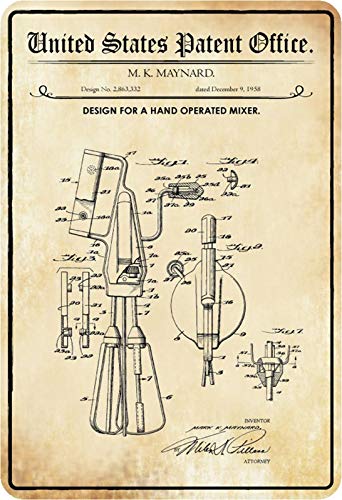 Schatzmix Patent Entwurf für Handmixer-Maynard Metallschild Wanddeko 20x30 cm tin Sign Blechschild, Blech, Mehrfarbig von Schatzmix