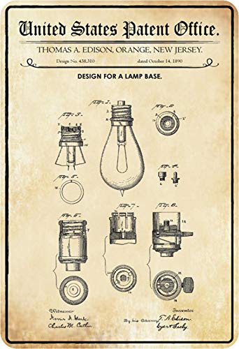 Schatzmix Patent Entwurf für Lampensockel-Edison Metallschild Wanddeko 20x30 cm tin Sign Blechschild, Blech, Mehrfarbig von Schatzmix