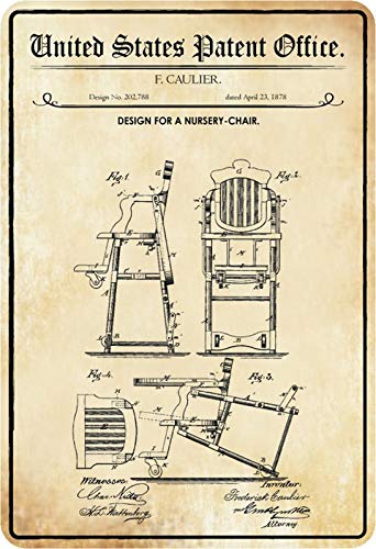 Blechschild Patent Entwurf für Kinderstuhl-Caulier Metallschild Wanddeko 20x30 cm tin sign von Schatzmix