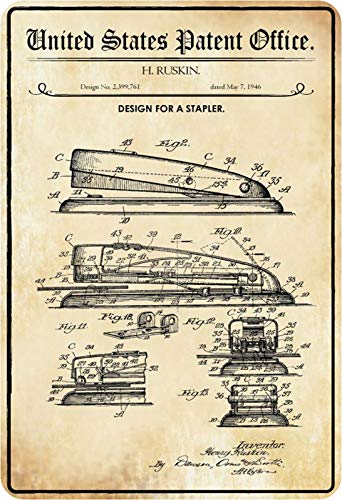 Schatzmix Patent Entwurf für EIN Tacker-Ruskin Metallschild Wanddeko 20x30 cm tin Sign Blechschild, Blech, Mehrfarbig von Schatzmix