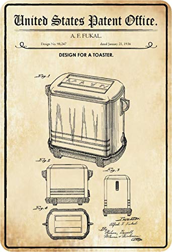 Schatzmix Patent Entwurf für EIN Toaster-Fukal Metallschild Wanddeko 20x30 cm tin Sign Blechschild, Blech, Mehrfarbig von Schatzmix