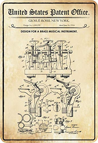 Schatzmix Blechschild Patent Entwurf Messing Musikinstrument Metallschild Wanddeko 20x30 tin Sign von Schatzmix