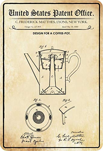Schatzmix Patent Entwurf für Kaffeekanne-Matthes Metallschild Wanddeko 20x30 cm tin Sign Blechschild, Blech, Mehrfarbig von Schatzmix