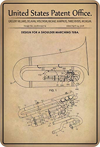 Schatzmix Patent Entwurf für eine Tuba Hilliarad Metallschild Wanddeko 20x30 cm tin Sign Blechschild, Blech, Mehrfarbig von Schatzmix