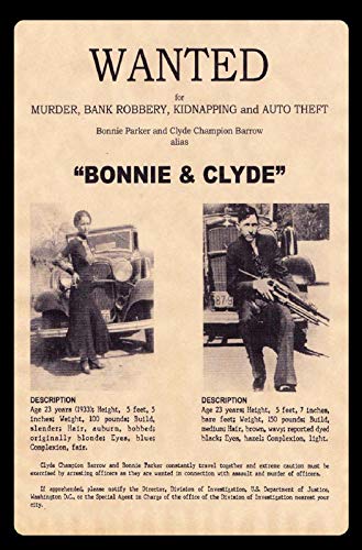 Schatzmix Wanted Bonnie & Clyde Murder Metallschild Wanddeko 20x30 cm tin Sign Blechschild, Blech, Mehrfarbig von Schatzmix