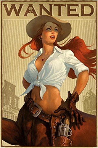 Schatzmix Blechschild Wanted Poster cowgirl wild west Pinup Metallschild Wanddeko 20x30 tin sign von Schatzmix