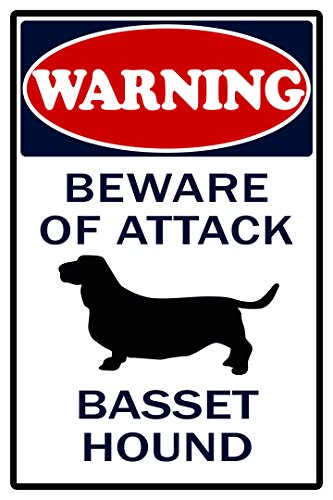 Schatzmix Warning Beware of Attack Basset Hound Metallschild Wanddeko 20x30 cm tin Sign Blechschild, Blech, Mehrfarbig von Schatzmix