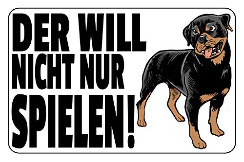 Schatzmix Warnschild Der Will Nicht nur Spielen (Hund) Metallschild Wanddeko 20x30 cm tin Sign Blechschild, Blech, Mehrfarbig von Schatzmix
