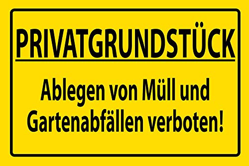 Schatzmix Warnschild Privatgrundstück Müll Metallschild Wanddeko 20x30 cm tin Sign Blechschild, Blech, Mehrfarbig von Schatzmix
