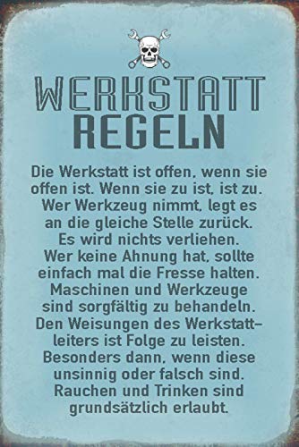 Schatzmix Spruch: Werkstatt-Regel lustig Metallschild Wanddeko 20x30 cm tin Sign Blechschild, Blech, Mehrfarbig von Schatzmix