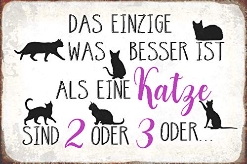 Schatzmix R0492 Spruch Besser ist eine Katze oder 2 Metallschild Wanddeko 20x30 tin Sign Blechschild, Mehrfarbig von Schatzmix