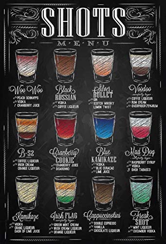 Schatzmix Shots Menu schwarz Tafel Metallschild Deko 20x30 cm tin Sign Blechschild, Blech, Mehrfarbig von Schatzmix