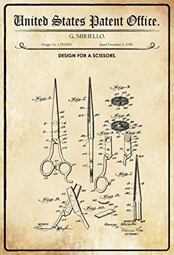 Schatzmix Patent Entwurf für Schere-Miriello Metallschild Deko tin Sign Blechschild, Blech, Mehrfarbig, 20x30 cm von Schatzmix