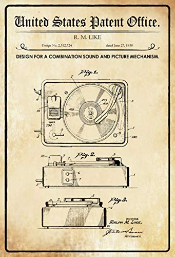 Schatzmix Patent Entwurf Sound & Bild Mechanismus Metallschild Wanddeko 20x30 cm tin Sign Blechschild, Blech, Mehrfarbig von Schatzmix