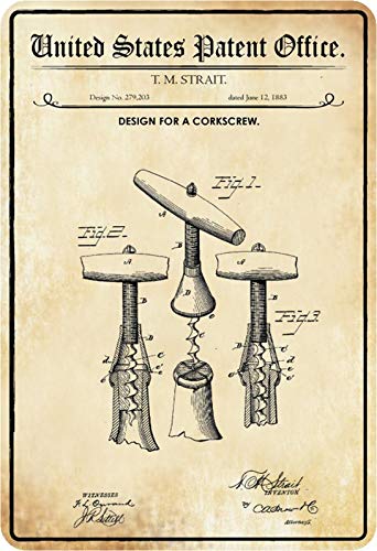 Schatzmix Patent Entwurf für Korkenzieher-Strait Metallschild Deko tin Sign Blechschild, Blech, Mehrfarbig, 20x30 cm von Schatzmix