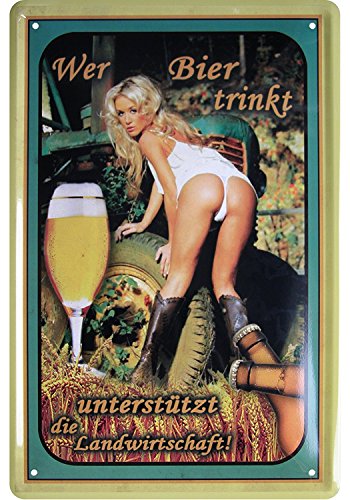Schatzmix Wer Bier trinkt, unterstützt die Landwirtschaft Pinup/pin up sexy Girl blechschild erotik metallsign von Schatzmix