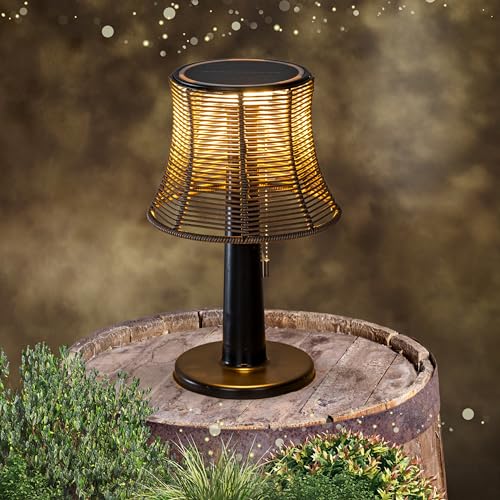 LED Solar Tischlampe Outdoor in Rattan-Optik stehend schwarz | LED Outdoor Lampe kabellos & tragbar | Solar Tischleuchte mit 10 warmweißen LEDs & IP44 wasserdicht für Innen Außen Garten Camping von Schauer