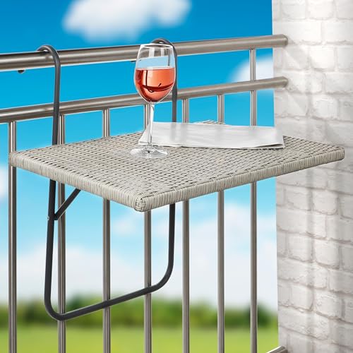 Schauer Balkonhängetisch klappbar in Rattanoptik | Balkontisch zum Einhängen Balkon Hängetisch 3-Fach höhenverstellbarer Klapptisch Balkongeländer wetterfest Tischplatte LxB 60x40 cm Grau von Schauer