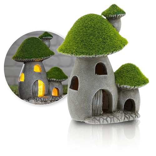 Schauer Gartendeko Für Draußen Feengarten - LED Dekohaus in Pilzform mit Moosoptik - Garten Deko & LED Deko Deko Figuren für Miniatur Garten - Geschenke Für Mama - Balkon Deko Feengarten Zubehör von Schauer