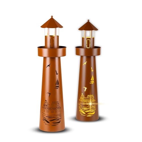 Schauer LED Dekosäule & Pflanzsäule im Leuchtturm Design ø 21 x 80 cm | Gartendeko & Deko Maritim in Rost-Optik | Leuchtturm Deko mit Licht & Timer/LED Deko & Garten Deko draußen Rostdeko von Schauer
