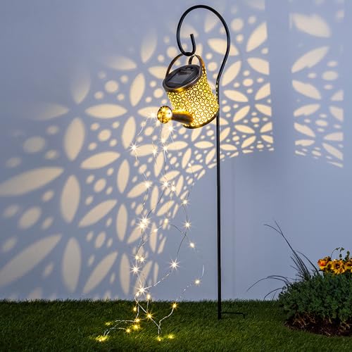 Schauer LED Solar Gartenstecker Gießkanne mit Lichterkette 40 LEDs | Solarlampen für Außen perfekt als Balkon Deko, Garten Deko & Terrassen Deko | Gartendeko Solar Lichterkette Aussen Gartenlampe von Schauer