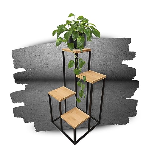 Schauer Pflanzentreppe mit 4 Ebenen natur/schwarz - aus Bambus auf Metallgestell - Blumenständer für den Innen- und Außenbereich - Pflanzenregal im Industrial-Design von Schauer