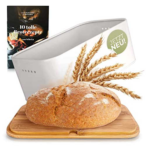 Premium Brotkasten Weiß - Bambus Brotbox - Brotkasten mit Schneidebrett - Brotbehälter mit Holzdeckel inkl. 10 Gratis Rezepten - Brotkasten klein von ScheGa