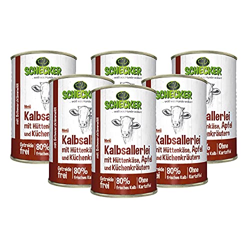 Schecker Nassfutter - Hundemenü vom Kalb mit Hüttenkäse, Apfel und Kräutern - getreidefrei - mit Schwarzkümmelöl 6 x 410 g Schecker Nassfutter - Hundemenü vom Kalb mit Hüttenkäse, Apfel und Kräutern - getreidefrei - mit Schwarzkümmelöl 6 x 410 g von Schecker