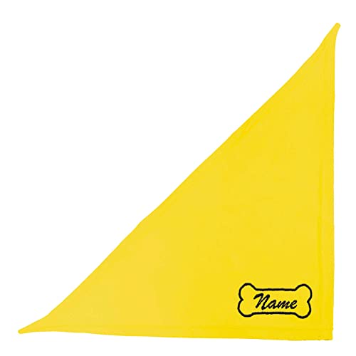 Schecker Gelb 50 cm Besticktes Hundehalstuch/Dreieckstuch/Kopftuch - Motiv Knochen und Hundenamen - Gelb 50 cm von Schecker