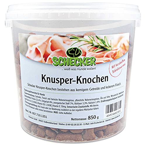 Schecker Hundeleckerli - Knusper - Knochen - im Frischhalte Eimer 850g - mit herzhaftem Schinkenaroma von Schecker