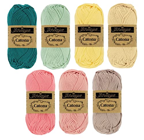 74,14€/kg | Scheepjes Häkelgarn Set | Häkelwolle Baumwolle Catona Belle Epoque | 100% Baumwolle | 350g Baumwollgarn zum Häkeln und Stricken von Scheepjes