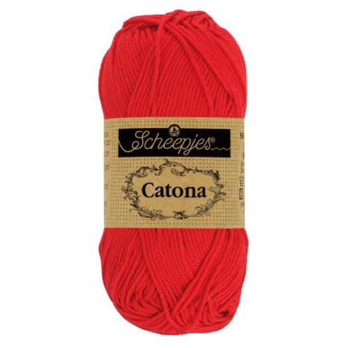 Scheepjes 1678-115 Catona Baumwolle Garn, 115 Hot Red, 1x50g von Scheepjes